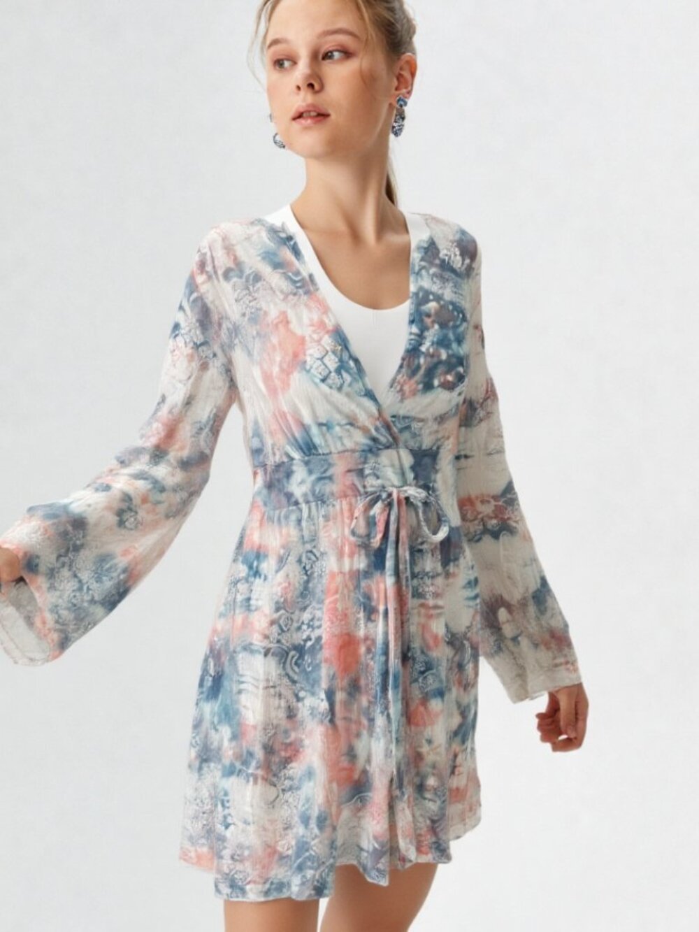 Yogi cotton belted bell sleeves dress S